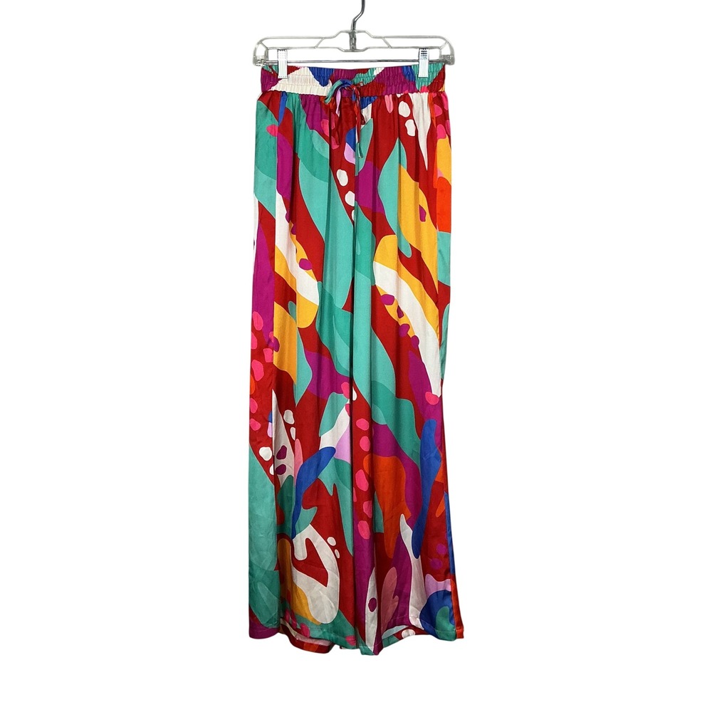 Flying Tomato Womens Abstract Print Wide Leg Drawstring Pants Multicolor Size M